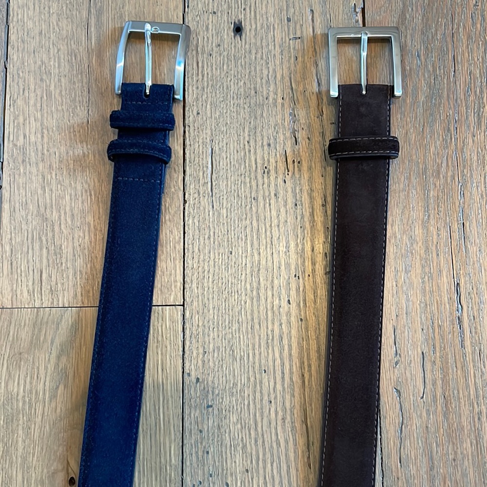 Navy suede belt and one chocolate brown both sz 36(brown is listed separately)